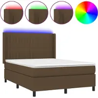 vidaXL Boxspring met matras en LED stof donkerbruin 140x200 cm