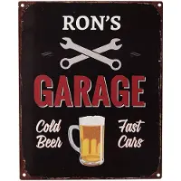 Clayre & Eef Tekstbord 20x25 cm Zwart Ijzer Bierglas Ron's Garage Wandbord Zwart Wandbord