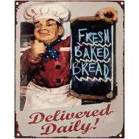Clayre & Eef Tekstbord 20x25 cm Beige Ijzer Bakker Fresh baked bread Wandbord Beige Wandbord