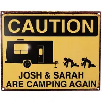 Clayre & Eef Tekstbord 25x20 cm Geel Ijzer Caravan Wandbord Geel Wandbord