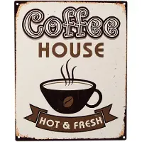 Clayre & Eef Tekstbord 20x25 cm Beige Bruin Ijzer Coffee house Wandbord Beige Wandbord