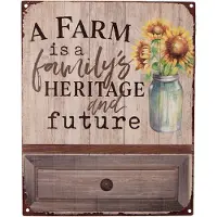 Clayre & Eef Tekstbord 20x25 cm Bruin Ijzer Bloemen A farm is a family's heritage and future Wandbord Bruin Wandbord