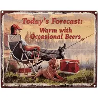 Clayre & Eef Tekstbord 25x20 cm Rood Groen Ijzer Visser Today's Forecast Wandbord Rood Wandbord