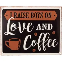 Clayre & Eef Tekstbord 25x20 cm Zwart Bruin Ijzer Love and coffee Wandbord Zwart Wandbord