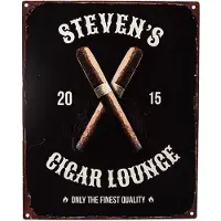 Clayre & Eef Tekstbord 20x25 cm Zwart Ijzer Sigaren Steven's cigar lounge Wandbord Zwart Wandbord