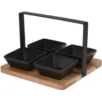 Excellent houseware Serveerplank met 4 schaaltjes - acaciahout - aardewerk - 20 cm - Serveerplanken
