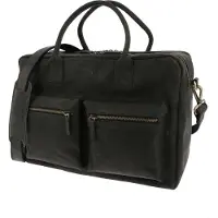 Morethanhip - Grote werktas met 15,6" laptopvak van mat zwart vintage ecoleer - Sycamore - 41 x 28 x 17 cm