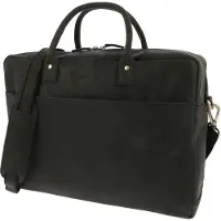 Morethanhip - Ruime laptoptas 15,6" van mat zwart vintage ecoleer - Huckleberry - 40 x 29 x 10 cm