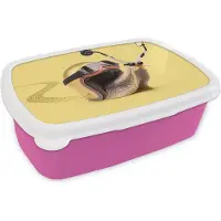MuchoWow Broodtrommel Roze - Lunchbox - Brooddoos - Slak - Dieren - Helm - Geel - Spiegels - 18x12x6 cm - Kinderen - Meisje