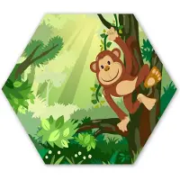 MuchoWow Hexagon wanddecoratie - Kunststof Wanddecoratie - Hexagon Schilderij - Aap - Jungle - Jongens - Meisjes - Bloemen - Kids - 37x32 cm