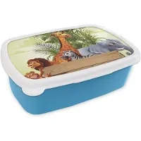 MuchoWow Broodtrommel Blauw - Lunchbox - Brooddoos - Jungle dieren - Natuur - Planken - Kinderen - Giraffe - 18x12x6 cm - Kinderen - Jongen