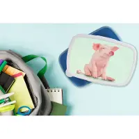 MuchoWow Broodtrommel Blauw - Lunchbox - Brooddoos - Varken - Roze - Stopcontact - Dieren - 18x12x6 cm - Kinderen - Jongen