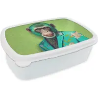MuchoWow Broodtrommel Wit - Lunchbox - Brooddoos - Aap - Colbert - Bloemen - Neon - Portret - 18x12x6 cm - Volwassenen