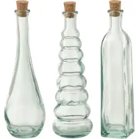 J-Line decoratie fles Werveling Rond Vierkant - glas - small - 3 stuks