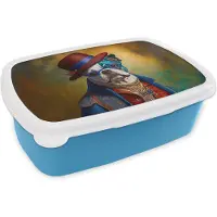 MuchoWow Broodtrommel Blauw - Lunchbox - Brooddoos - Hond - Portret - Kleding - Hoed - Abstract - 18x12x6 cm - Kinderen - Jongen