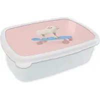 MuchoWow Broodtrommel Wit - Lunchbox - Brooddoos - Varken - Roze - Skateboard - Blauw - Dieren - 18x12x6 cm - Volwassenen