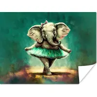 PosterMonkey Poster - Olifant - Rok - Blauw - Portret - Dieren - Muurposter - 40x30 cm - Wanddecoratie