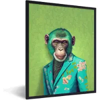 PosterMonkey Fotolijst incl. Poster - Aap - Colbert - Bloemen - Neon - Portret - 30x40 cm - Posterlijst
