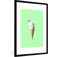 PosterMonkey Fotolijst incl. Poster - Papegaai - IJshoorntjes - IJs - Wit - Groen - 60x90 cm - Posterlijst