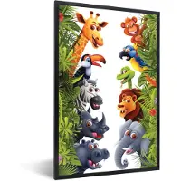 PosterMonkey Fotolijst incl. Poster - Jungle - Dieren - Jongens - Meisjes - Giraf - Olifant - Kids - 80x120 cm - Posterlijst