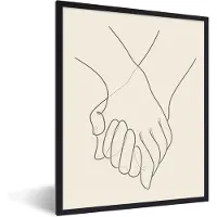 PosterMonkey Fotolijst incl. Poster - Handen - Line art - Zwart - Groen - 60x80 cm - Posterlijst