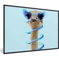 PosterMonkey Posterlijst - Foto met lijst - Struisvogel - Zonnebril - Blauw - Dieren - 90x60 cm - Kader poster - Decoratie slaapkamer