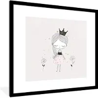 PosterMonkey Fotolijst incl. Poster - Prinses - Jurk - Kroon - Bloemen - Meisje - 40x40 cm - Posterlijst