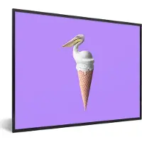 PosterMonkey Fotolijst incl. Poster - IJs - Vogel - Pelikaan - Wit - IJshoorn - 80x60 cm - Posterlijst