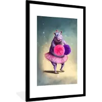 PosterMonkey Poster met lijst - Nijlpaard - Bloemen - Rok - Roze - Portret - Kader - 80x120 cm - Fotolijst - Frame poster