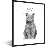 PosterMonkey Fotolijst incl. Poster - Kat - Kroontje - Dieren - Wit - 30x40 cm - Posterlijst