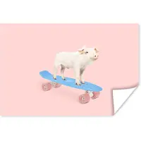 PosterMonkey Poster Varken - Roze - Skateboard - Blauw - Dieren - 30x20 cm
