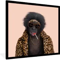 PosterMonkey Posterlijst - Foto lijst - Aap - Dieren - Zonnebril - Panterprint - Lolly - 40x40 cm - Muurdecoratie - Poster frame