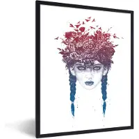 PosterMonkey Fotolijst incl. Poster - Vrouw - Bloemen - Natuur - Vogels - 60x80 cm - Posterlijst