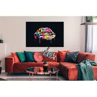 PosterMonkey Poster Lippen - Kleurrijk - Verf - Zwart - 120x90 cm