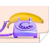 PosterMonkey Poster banaan - Muurdecoratie - Banaan - Telefoon - Paars - Geel - 40x30 cm - Muurposter - Fotoposter