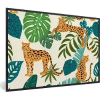PosterMonkey Fotolijst incl. Poster - Jungle - Luipaard - Planten - Patroon - Meiden - Jongens - 120x80 cm - Posterlijst