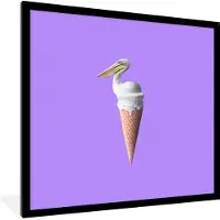 PosterMonkey Fotolijst incl. Poster - IJs - Vogel - Pelikaan - Wit - IJshoorn - 40x40 cm - Posterlijst