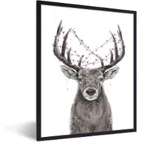 PosterMonkey Fotolijst incl. Poster - Hert - Kerst - Lichtjes - Dieren - 30x40 cm - Posterlijst - Kerstmis Decoratie - Kerstversiering - Kerstdecoratie Woonkamer