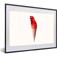 PosterMonkey Fotolijst incl. Poster - IJs - Papegaai - Rood - IJshoorntjes - Wit - 60x40 cm - Posterlijst