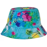 Partyxplosion Bucket hat - Vissershoedje - Heren - Dames - Hawaii - Hawaiian tropic - Festival accessoires - 58 cm - blauw