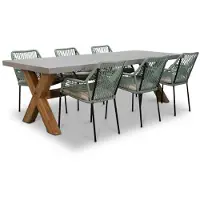 BUITEN living Norwich/Seville mint dining tuinset | 6 personen | betonlook + touw | 250cm