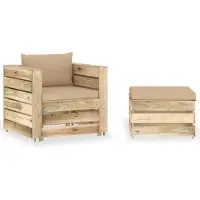 vidaXL 2-delige Loungeset met kussens groen geïmpregneerd hout