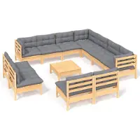 vidaXL 12-delige loungeset voor de tuin met grijze kussens, gemaakt van massief grenenhout
