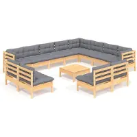 vidaXL 13-delige loungeset voor de tuin met grijze kussens, gemaakt van massief grenenhout