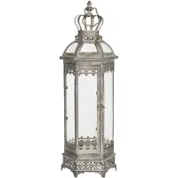 Clayre & Eef Lantaarn 58 cm Zilverkleurig Ijzer Zeshoek Kaarsenhouder Zilverkleurig Kaarsenhouder
