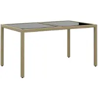 vidaXL Tuintafel 150x90x75 cm gehard glas en poly rattan beige