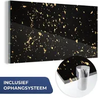 MuchoWow Glasschilderij 40x20 cm - Schilderij acrylglas - Gouden vlokken op een zwarte achtergrond - Foto op glas - Schilderijen