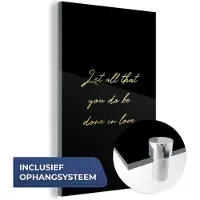 MuchoWow Glasschilderij 40x60 cm - Schilderij acrylglas - Quotes - Liefde - Goud - Zwart - Foto op glas - Schilderijen