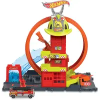 Mattel City Super Loop Fire Station Vehicle Oranje Kinderen