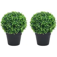 vidaXL Kunstplanten met pot 2 st buxus bolvorming 37 cm groen